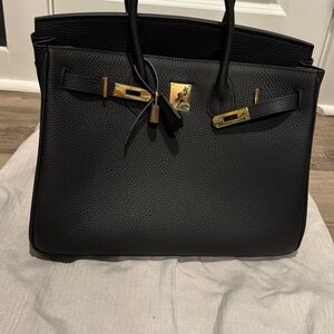 Black Tote Bag with Gold Accents